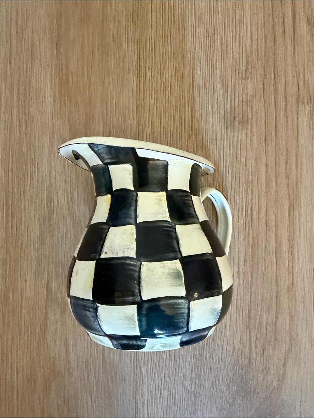 MacKenzie-Childs Black and Cream Checkered Ceramic Creamer